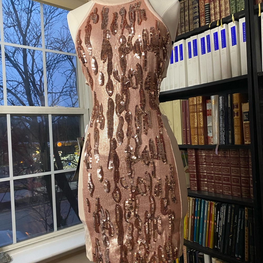 Bebe double sequin pink mini dress XS 2 4